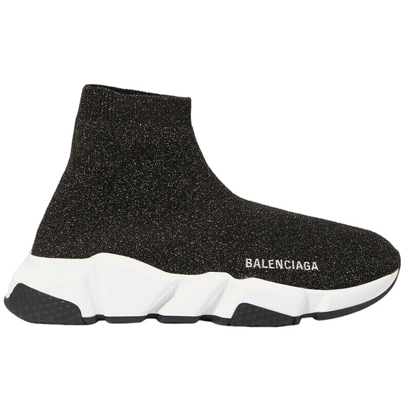 Balenciaga Women Speed Sock Trainer White Black Gold Lurex Runner Sneakers 34 - Picture 1 of 12